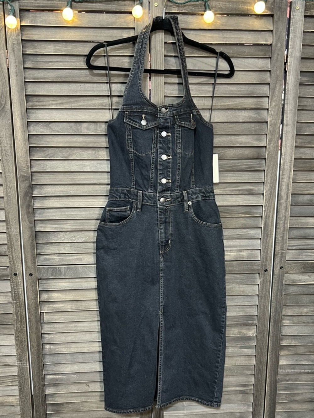 Universal Thread Black Denim Halter Midi Dress Button Front Size 4 6 NWT - Picture 2 of 8